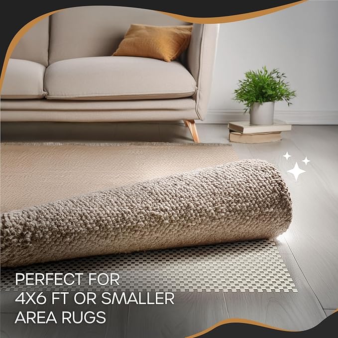 Nevlers 4'x6' White Non Slip Rug Pads | PVC Foam Rug Gripper for Hardwood Floors | Customizable Open Weave Area Rug Pad & Carpet Pad Design| Anti Skid Rug Gripper Pad | Rug Stoppers to Prevent Sliding
