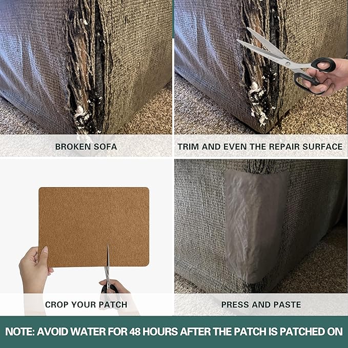 Azobur Couch Patch Repair Fabric,Microfiber Fabric, Self-Adhesive, for Sofa Repair and Upholstery, 2 Pieces, 9.5 x 11 inches (Light Brown)