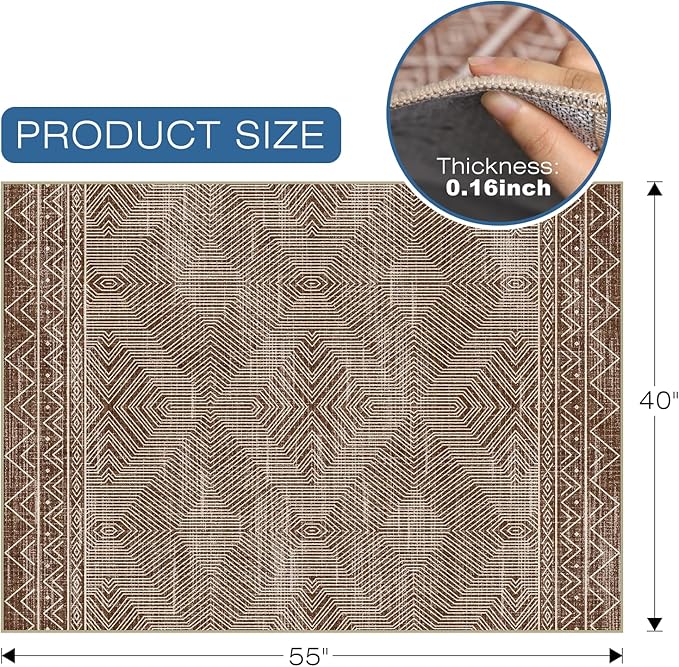 Office Chair Mat for Hardwood & Tile Floor, 40" x 55" Desk Chair Mat for Rolling Chairs, Anti-Slip Under Desk Rug Floor Protector for Home Office, Washable Area Rug for Living Room, Brown