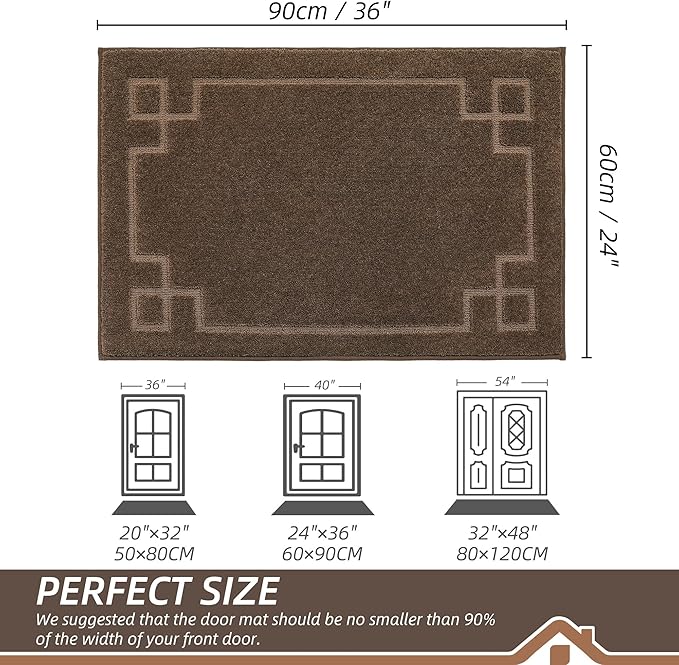 BEQHAUSE Door Mat 24" x 36", Non-Slip Door Mats Indoor Entryway Rugs Washable Low-Profile Absorbent and Stain Resist Floor Mats, Dog Door Mat for Front Back Door, Muddy Wet Shoes & Paws, Brown