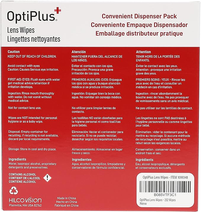 OptiPlus Eyeglass Lens Wipes l Pre-Moistened l Cleaning Wipes for Glasses, Computer & Laptops Screens, Smart Phones, Optical Lens, Goggles, and Watch Screen l Quick-Dry & Scratch-Free | 252 Count