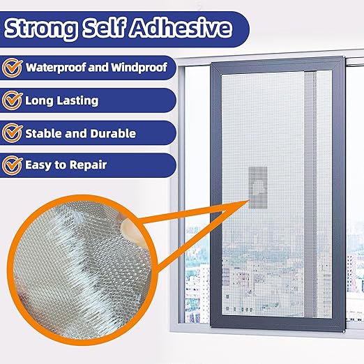 KING MOUNTAIN Grey Window Screen Repair Patch, 20Pcs 4" x 4" Heavy Duty Screen Repair Tape for Window Screen and Screen Door Tears Holes,Strong Adhesive & Waterproof Window Screen Repair Kit