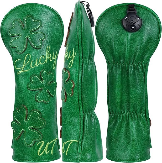 Golf Headcovers Golf Club Head Covers Four Leaf Clover Good Luck Charm - Clover Style Premium Leather Driver Fairway(FW) Wood Hybrid(UT) with Number Tags