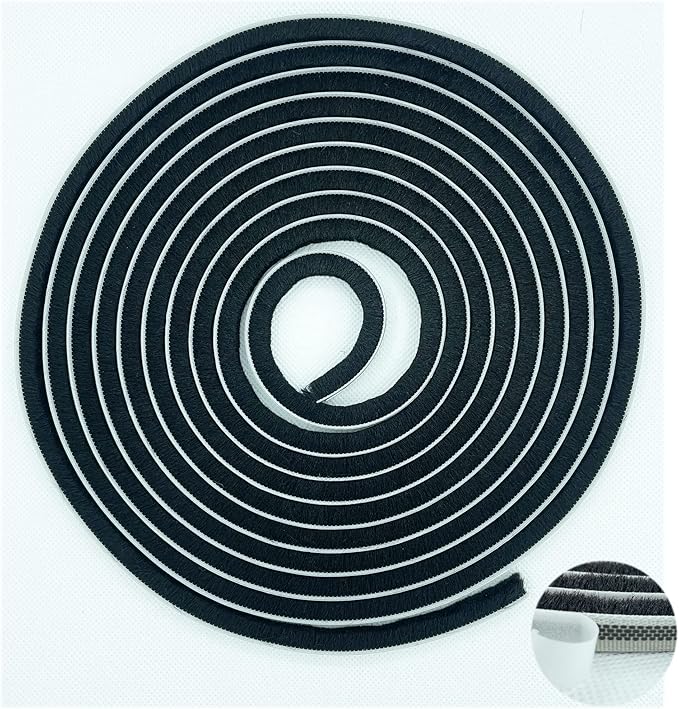 Weather Stripping Brush for Sliding Windows/Doors Frame Side,Pile Self Adhesive Weatherstrip Seal Strip Sealer Draft Stoppers (80ft x11/32 Backing x 11/32 Brush inch, Black)