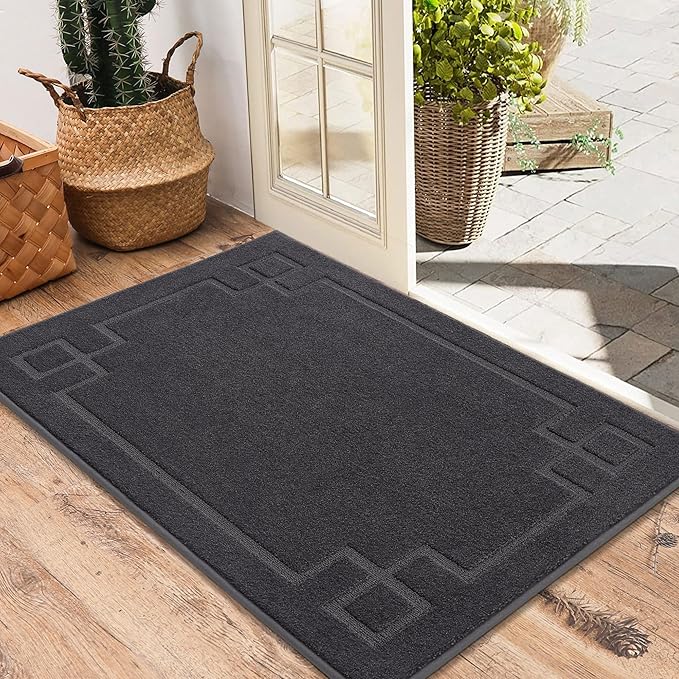 BEQHAUSE Door Mat 20" x 32", Non-Slip Door Mats Indoor Entryway Rugs Washable Low-Profile Absorbent and Stain Resist Floor Mats, Dog Door Mat for Front Back Door, Muddy Wet Shoes & Paws, Dark Grey