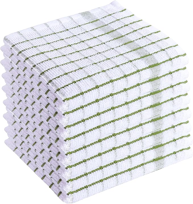AMOUR INFINI Kitchen Dish Cloths Set of 8 - Ultra Soft, Highly Absorbent, Quick-Drying Terry Cotton Dishcloths 12"x12" Inch Wash & Cleaning Cloths for Kitchen & Dishwashing (Green)