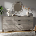 Fluted Dresser with 9 Drawers, 63" Wide Modern Chest of Drawers with Metal Handle, Wooden Dresser TV Stand, Wood Closet Clothes Storage Organizer for Bedroom, Living Room, Hallway, Light Grey