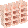 Skywin Stackable Storage Bins for Pantry, 12 Pack Stackable Bins For Organizing Food, Kitchen, and Bathroom Essentials (Light Pink)