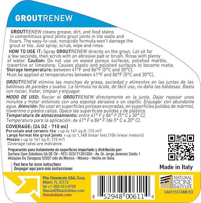 FILA Filagrout Net 24 OZ, Grout Cleaner for Tile Floors, Ceramic Tile and Porcelain Tile, Non-acid and Biodegradable