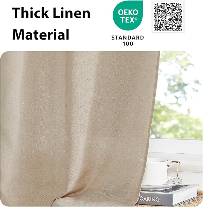NICETOWN Door Curtains for Window 72 inch Length, Linen Blend Privacy French Shade Thermal Insulate Window Covering for Patio Glass Front Door, 52 x 72 inch, Angora, 1 Panel