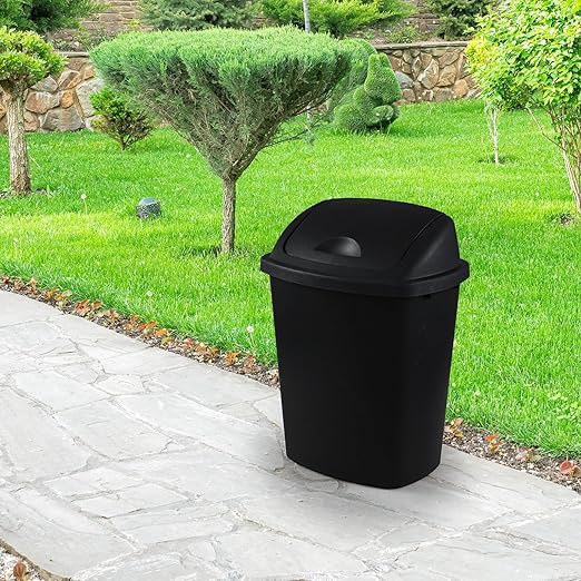 4 Pack 8 Gallon Medium Trash Can with Lid, Plastic Swing Top Garbage Can, Black Waste Bin Waste Basket for Bathroom, Kitchen, Bedroom, Office, College