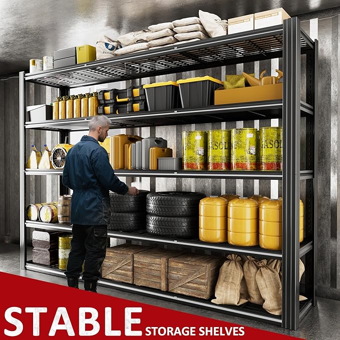 60" W Garage Shelving 5-Tier Storage Shelves Adjustable Metal Shelving Units 3030LBS Storage Shelves Heavy Duty for Industrial, Warehouse, Basement,72" H × 60" W × 24" D