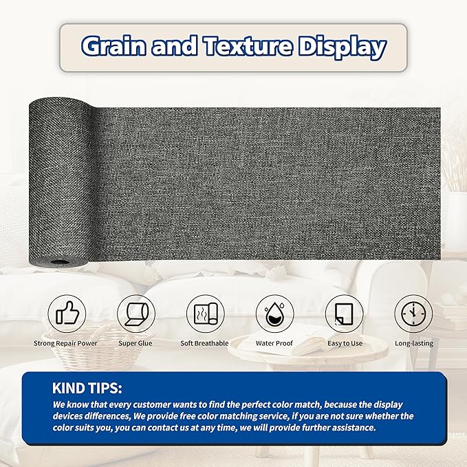 KING MOUNTAIN Linen Repair Patches, Self-Adhesive Fabric Patches, 4 X 63 inch Extra Size, Multi Color, Can be Used for Sofa Repair and Linen Clothes Repair (Dark Grey2.0)