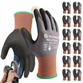 Schwer 12 Pairs Safety Work Gloves with Sandy Nitrile Coating, ANSI A1 Cut Resistant Heavy Duty Working Gloves with Grip for Men Women, Ideal for General Use, Mechanic, Construction, Gardening, M