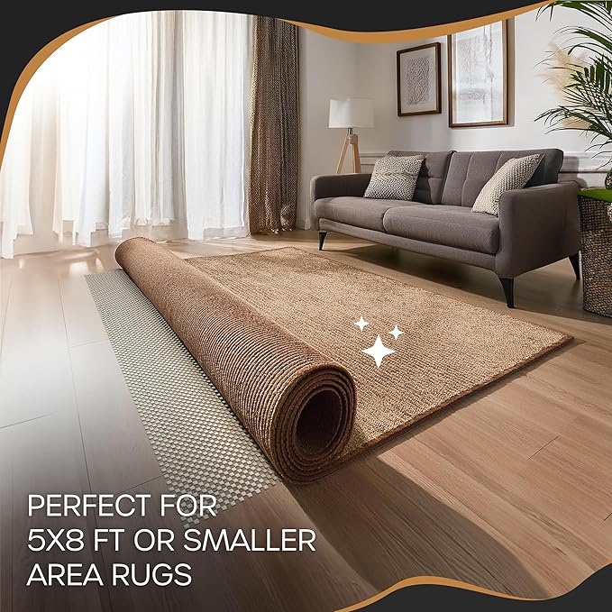 Nevlers 5'x8' White Anti Skid Rug Gripper for Hardwood Floors & Other Surfaces | PVC Foam Rug Pad Non Slip Design | Open Weave Non Slip Rug Pads | Customizable Carpet Pad & Under Rug Non Slip Pad