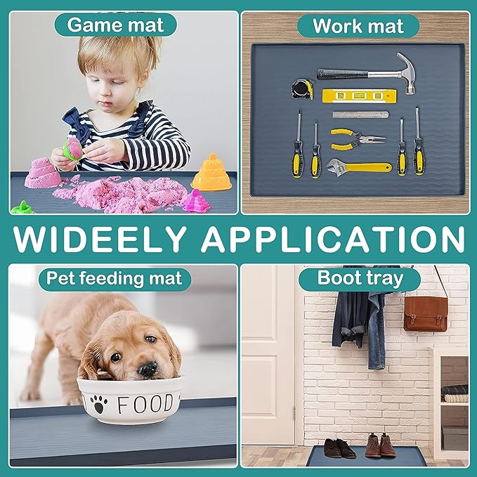 URMONA Waterproof Silicone Under Sink Mat 22'' x 22'' Shelf Liner for Kitchen and Bathroom, Cabinet and Counter Protector, Storage and Organizers, Litter Mat, Pet Cat Puppy Essentials(Black)