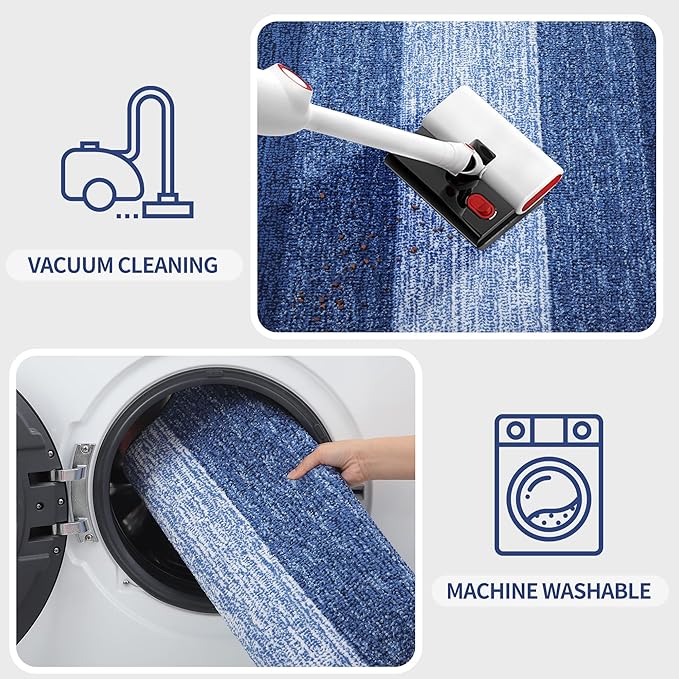 Kitinjoy Indoor Outdoor Door Mat, 36x24 Non-Slip Absorbent Dirt Trapper, Low-Profile Washable Inside Entrance Front Floor Mat, Sturdy Soft Entry Doormats for Entryway, Navy Blue