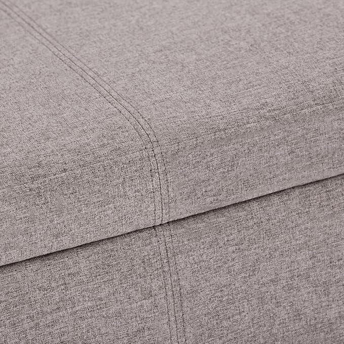 SIMPLIHOME Avalon 48 inch Wide Contemporary Rectangle Storage Ottoman Bench in Cloud Grey Linen Look Fabric, Assembled, for the Living Room, Entryway and Family Room