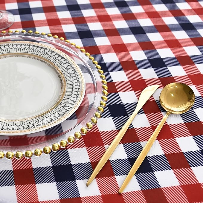 Waterproof Plaid Tablecloth Fabric - Round 25 Inch Classic Gingham Checker Table Cloth for Indoor/Outdoor Use - Buffalo Table Cover for Picnics, BBQs, and Parties