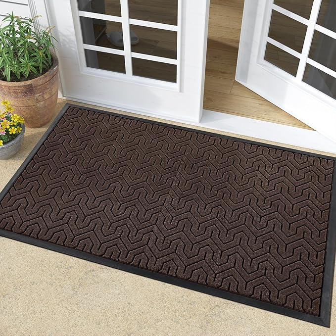 Yimobra Large Door Mat Outside Entrance 36x24, Waterproof Heavy Duty Outdoor Mats for Front Door, Non Slip Rubber Entry Mat for Garage Patio, Easy Clean, Brown