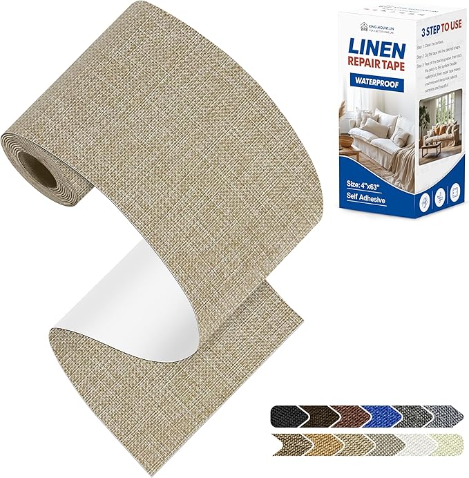 KING MOUNTAIN Linen Repair Patches, Self-Adhesive Fabric Patches, 4 X 63 inch Extra Size, Multi Color, Can be Used for Sofa Repair and Linen Clothes Repair (Cocoa Color)