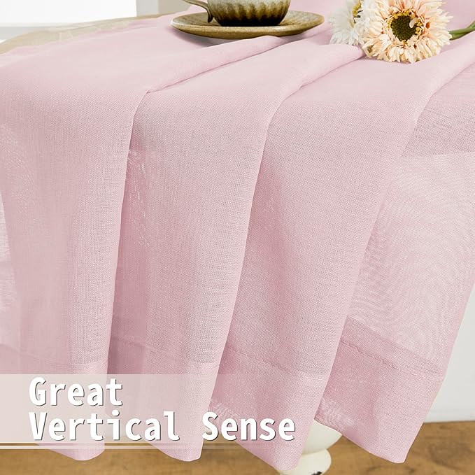 Tollpiz Short Sheer Door Curtains Closet Linen Textured Curtains Sheer Doorway Light Filtering Voile Patio Glass Door Rod Pocket Curtain French Door, 54 x 40 inches Long, Pink, Set of 1 Panel
