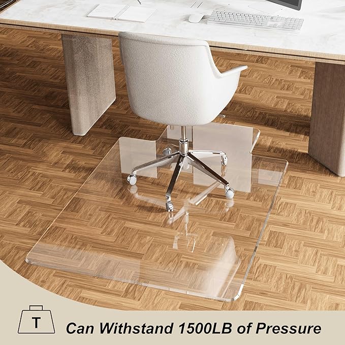 Beveled Edge Irregular Office Chair Mat with Lip for Carpet or Hardwood Floor Crystal Clear 48" x 60" Smooth Glide and Easy Roll On/Off, Heavy Duty and Non-Slip Pad Floor Chair Mat with Lip