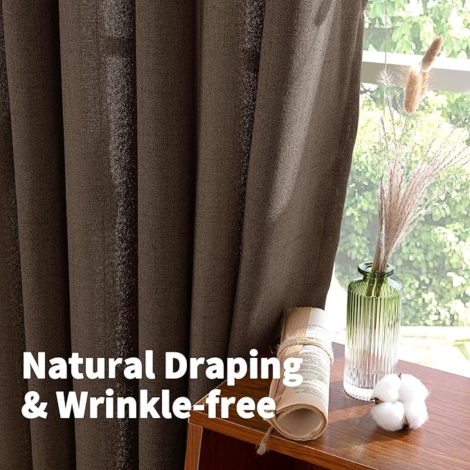 YoungsTex Brown Linen Kitchen Curtains 40 Inches Long for Windows Over Sink, Short Drapes with Back Tab Rod Pocket Light Filtering for Bathroom Cafe Window Fall Decor, 2 Panels, 42 X 40 Inch