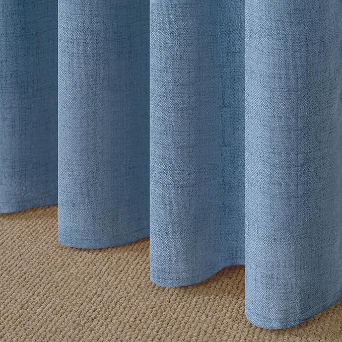 YoungsTex Denim Blue Linen Curtains 90 Inch Length for Living Room, Light Filtering Semi Sheer Window Drapes Rod Pocket Back Tab Curtain Extra Long for Bedroom Office Privacy, 2 Panels, 52 X 90 Inch