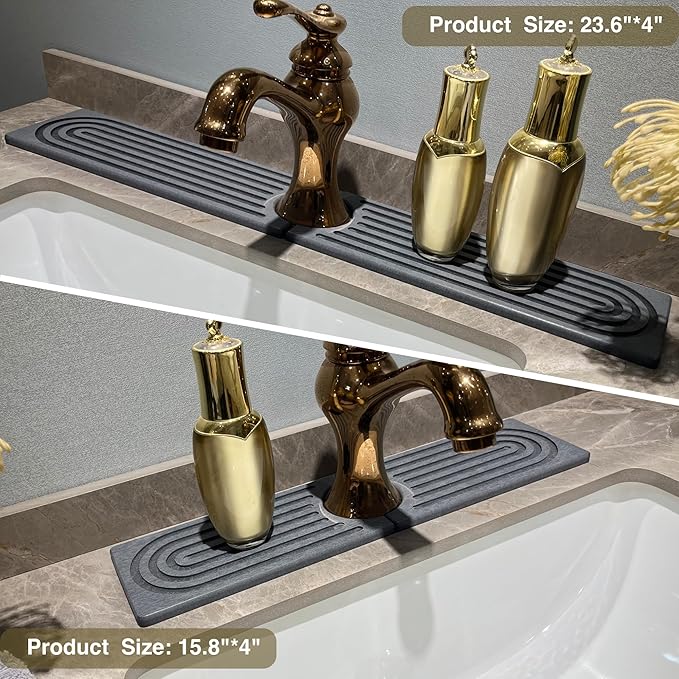 Stone Drying Mat for Kitchen Counter, Faucet Mat for Kitchen Sink, Diatomite Quick Drying Tray, Faucet Splash Guard for Bathroom Counter, Kitchen Drying Mat (DARK GREY, 23.6 * 4")
