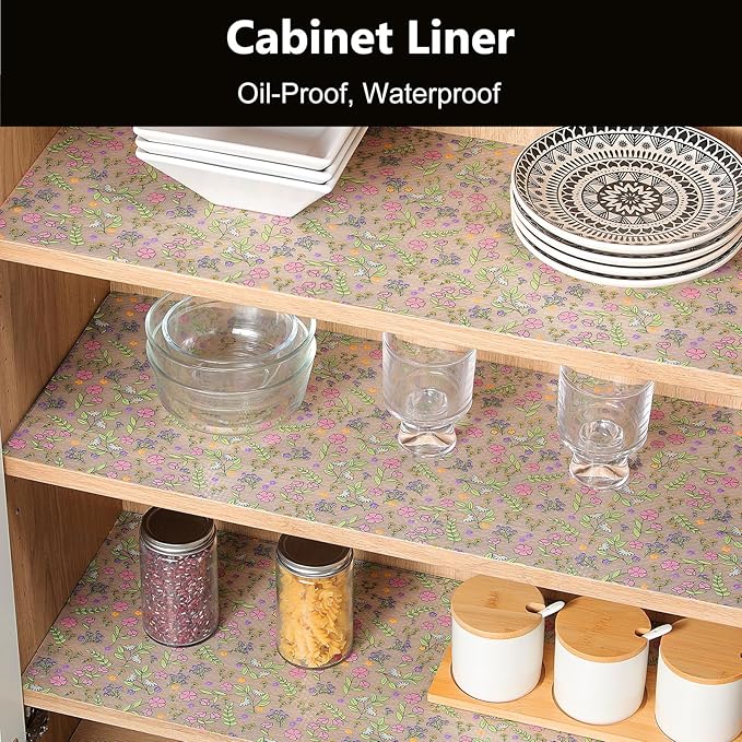 INNOLITES Non-Slip Shelf Liner – Cabinet & Drawer Liner Non-Adhesive – Waterproof Oil-Proof – Durable EVA with Floral for Kitchen Cabinets Refrigerator – BPA-Free, Easy to Cut 23.6" x 360"