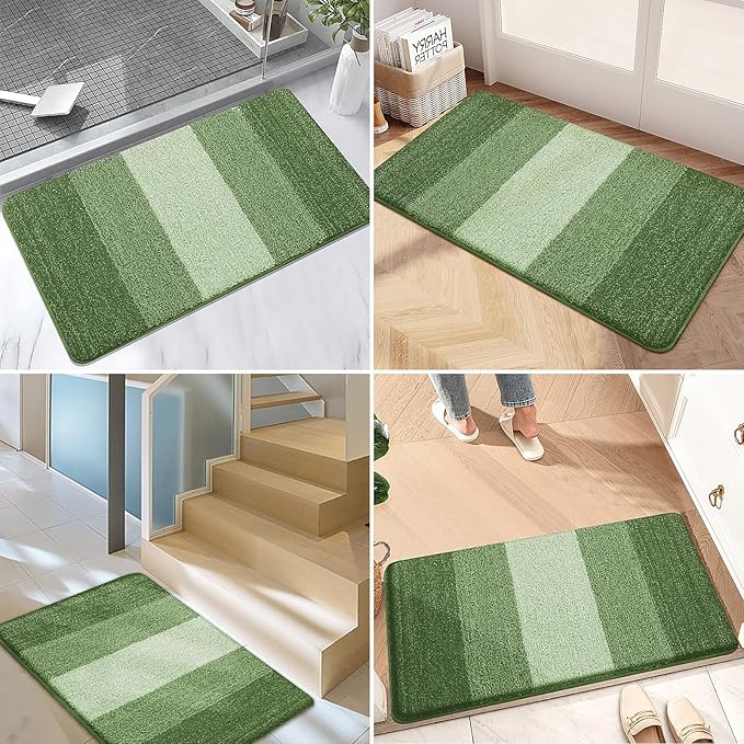 Kitinjoy Indoor Outdoor Door Mat, 40x32 Non-Slip Absorbent Dirt Trapper, Low-Profile Washable Inside Entrance Front Floor Mat, Sturdy Soft Entry Doormats for Entryway, Green