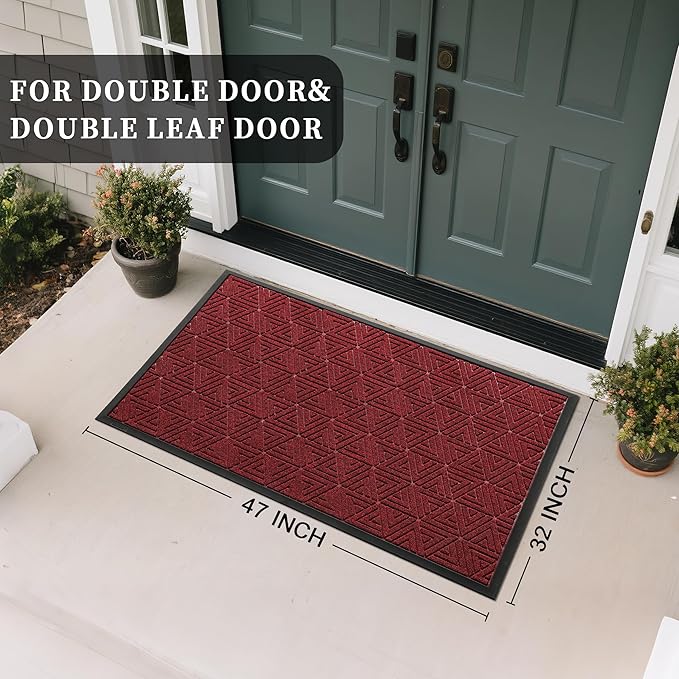 Yimobra Large Door Mat 47x32, All-Weather Waterproof Non-Slip Welcome Matt Outdoor, Heavy Duty Non Slip Doormat for Entryway for Patio and Garage Indoor, Easy Clean, Black Red