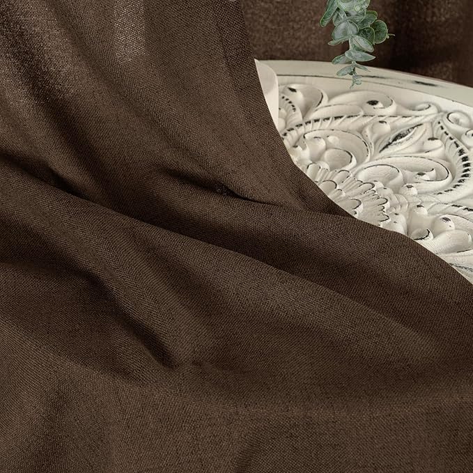 YoungsTex Brown Linen Curtains 84 Inch Length for Living Room, Chocolate Semi Sheer Drapes with Back Tab Rod Pocket Light Filteringfor Bedroom Dining Farmhouse, 2 Panel, 52 X 84 Inch