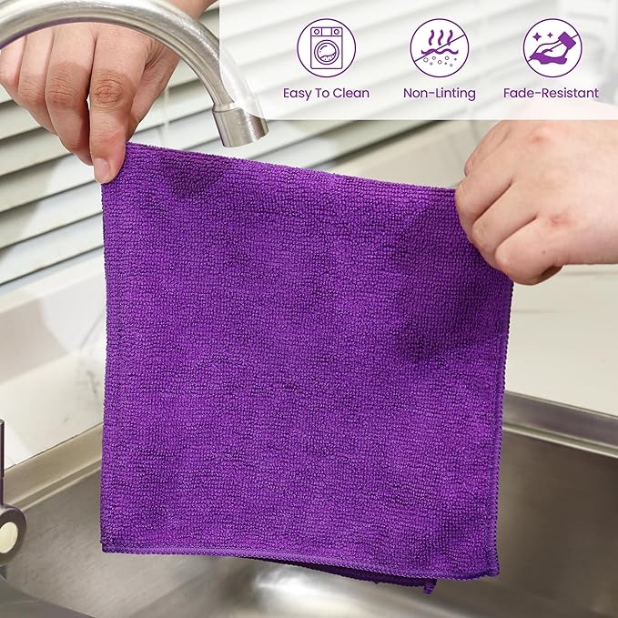 Microfiber Cleaning Cloths-12 Pack,Microfiber Towels for Cars & Kitchen,Highly Absorbent Cleaning Towel,Lint Free Streak Free Rags for House,Window,Purple,Green,Blue(16"x16")