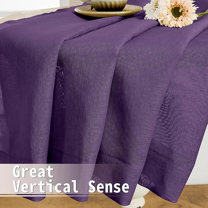 Tollpiz Sheer Curtains Closet Linen Textured Curtain Sheers Doorway Light Filtering Voile Patio Glass Door Rod Pocket Curtains French Door, 54 x 80 inches Long, Royal Purple, Set of 1 Panel