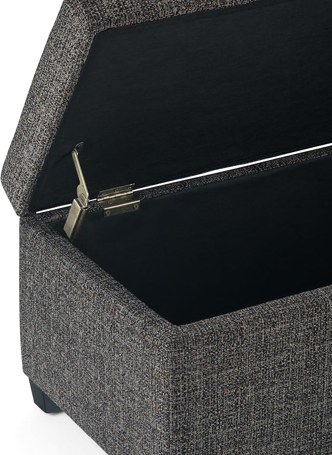 SIMPLIHOME Avalon 48 inch Wide Contemporary Rectangle Storage Ottoman Bench in Dark Grey Tweed Look Fabric, Assembled, For the Living Room, Entryway and Family Room