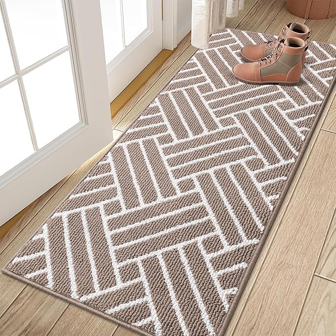 OLANLY Runner Indoor Door Mat, 47x23 Inch, Dirt Resistant and Absorbent, Non-Slip Rubber Backing Floor Mats, Easy Clean Low-Profile Doormat for Entryway, Front Door, and Inside Entrance, Brown