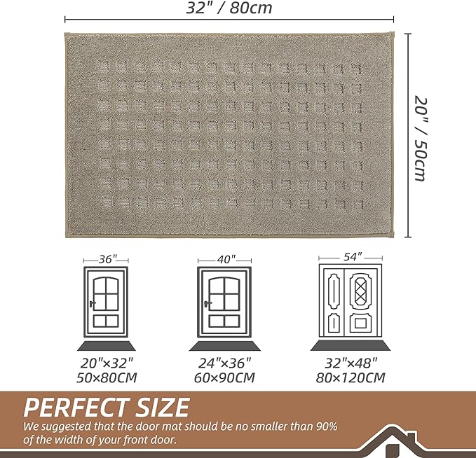 BEQHAUSE Waffle Door Mats Indoor 20"x32", Dog Mat for Muddy Paws Absorbent and Dirt Resist Floor Mats Non-Slip Washable Rugs for Entryway, Welcome Mat for Front Back Door, Muddy Wet Shoes, Beige