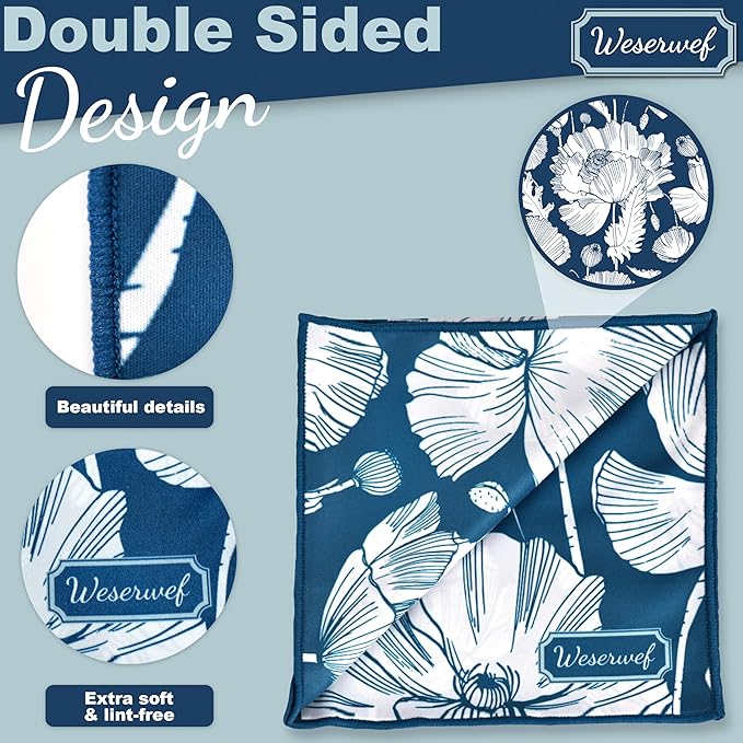 WESERWEF Design Microfiber Glasses Cleaning Cloth – Premium Cleaning Cloth for Eyeglasses, Screens, Tablets, Cameras & Lenses, 12" x 12", Ultra-Soft & Scratch-Free (Blue Poppies)