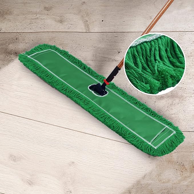 Matthew Cleaning 36'' Industrial Strength Cotton Dust Mop Refill Washable Replacement Heads for Residential & Commercial Use Fit Standard Dust Mop Frames, Hardwood, Concrete Floors Green 6 Pack