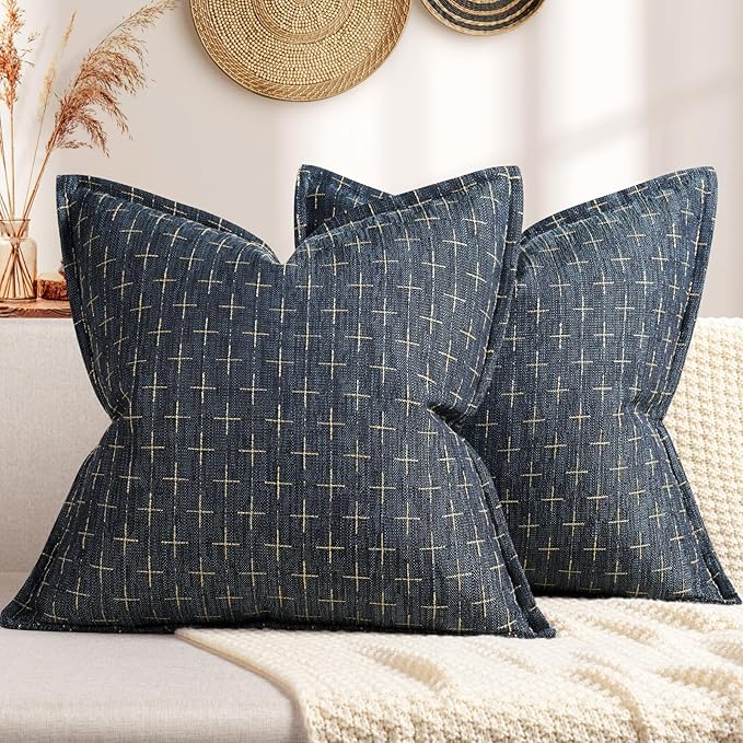 ZWJD Pillow Covers 26x26 Set of 2 Soft Polyester Textured Pillow Covers with Stylish Flange Edge Cozy Farmhouse Throw Pillows for Couch Bed Sofa Living Room