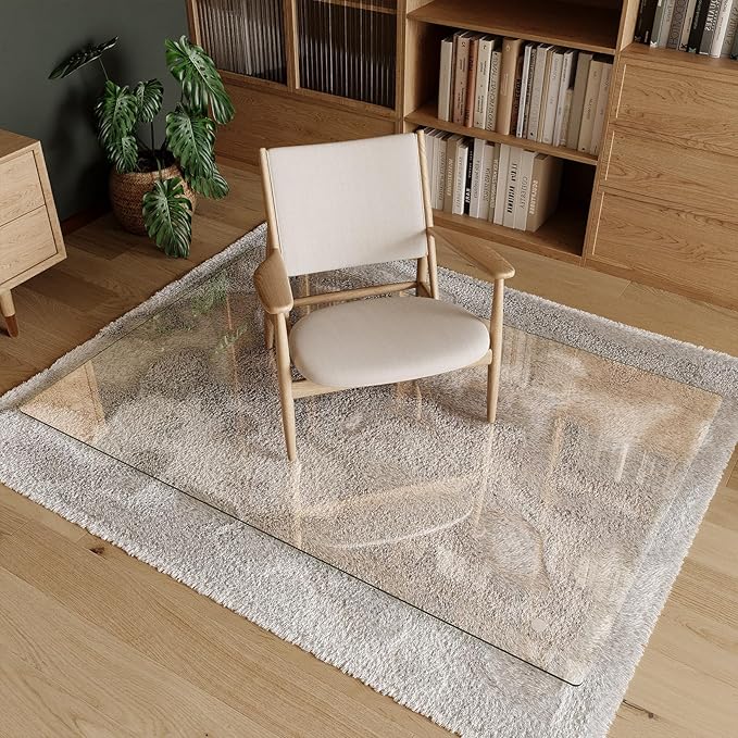 Koonmi Tempered Glass Chair Mat 40"x60" - Premium Office Chair Mat for Hardwood Floors & Low-Pile Carpet with 4 Non-Slip Pads - Thick Scratch-Resistant Surface