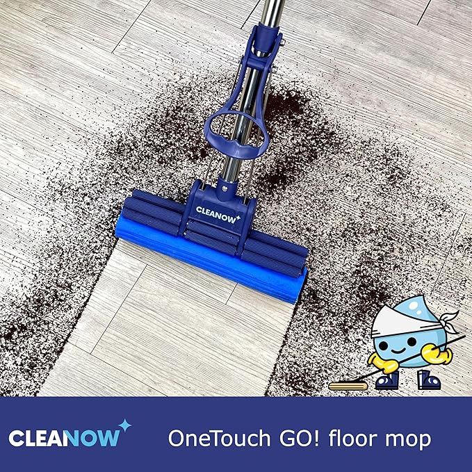 OneTouch GO! Floor Cleaner, Wring Mop, Cleaning Tool with Wringing Function - Sponge mop for Cleaning Floors- with PVA Sponge and Stainless Steel mop Handle