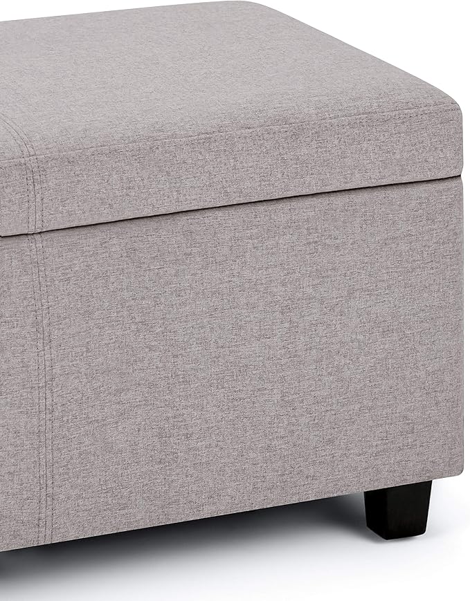 SIMPLIHOME Avalon 48 inch Wide Contemporary Rectangle Storage Ottoman Bench in Cloud Grey Linen Look Fabric, Assembled, for the Living Room, Entryway and Family Room
