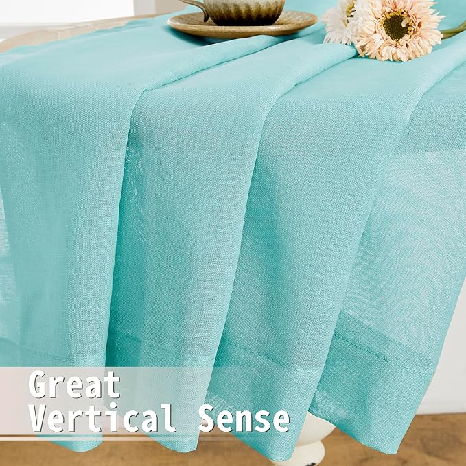 Tollpiz Sheer Curtains Closet Linen Textured Curtain Sheers Doorway Light Filtering Voile Patio Glass Door Rod Pocket Curtains French Door, 54 x 80 inches Long, Crystal Blue, Set of 1 Panel