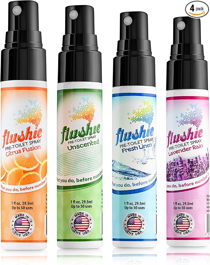 Flushie Pre-Toilet Sprays for Poop Travel Size Toiletries Bathroom Spray for Poop Spray for Toilet Deodorizer Traveling Essentials Poop deodorizer Poop Odor eliminator