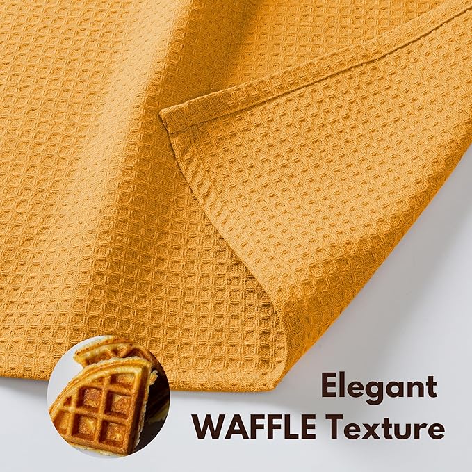 Native Fab Cotton Kitchen Towel with Hanging Loop 16x26 inches, 12-Pack, Waffle Weave Kitchen Towels for Cleaning Drying, Washcloths Soft & Absorbent Cloth Rags, Bar Towel, Dish Cloth, Mustard Yellow