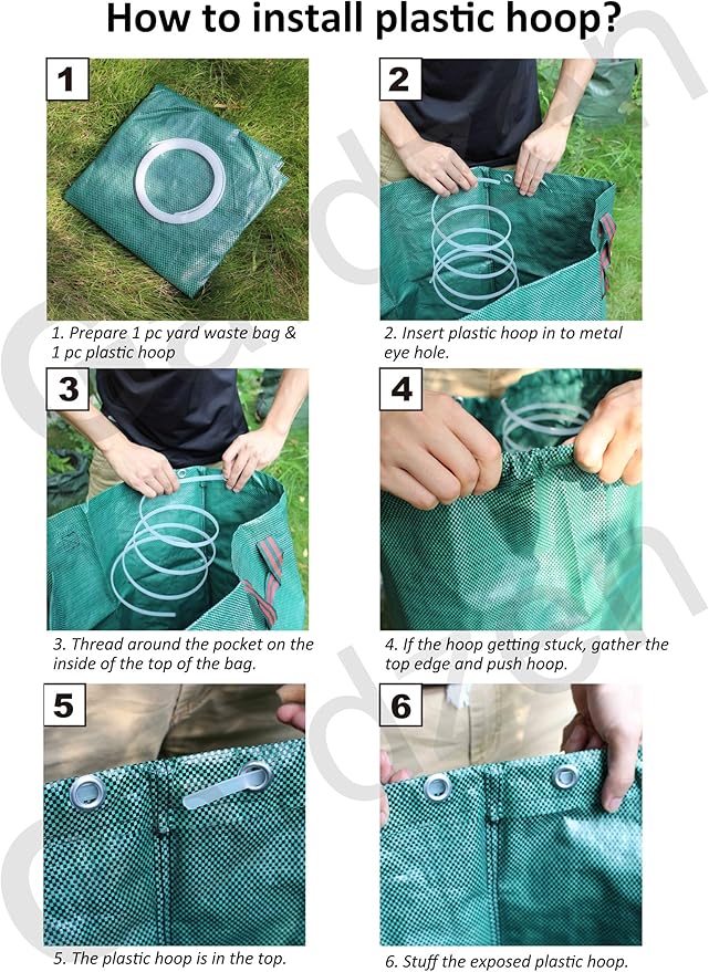 Gardzen 3-Pack 32 Gallon Yard Waste Bags, Reusable Heavy Duty Collapsible Garden Leaf Bags with Plastic Ring, Stand-Up Yard Waste Bin for Leaves, Lawn Debris & Grass Clippings