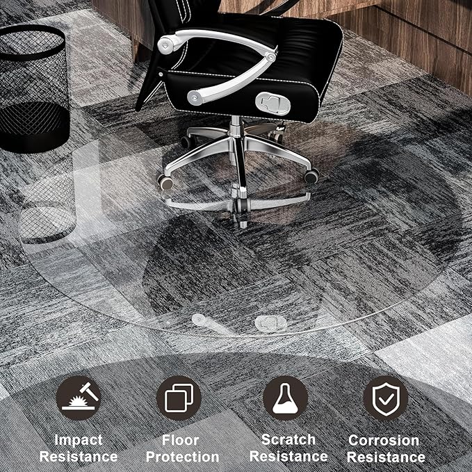 GLSLAND Round Tempered Glass Floor Mat - 55" Office Chair Mat for Carpet Clear Glass Mat 1/5" Thick for Hardwood Floor/Carpeted Floors